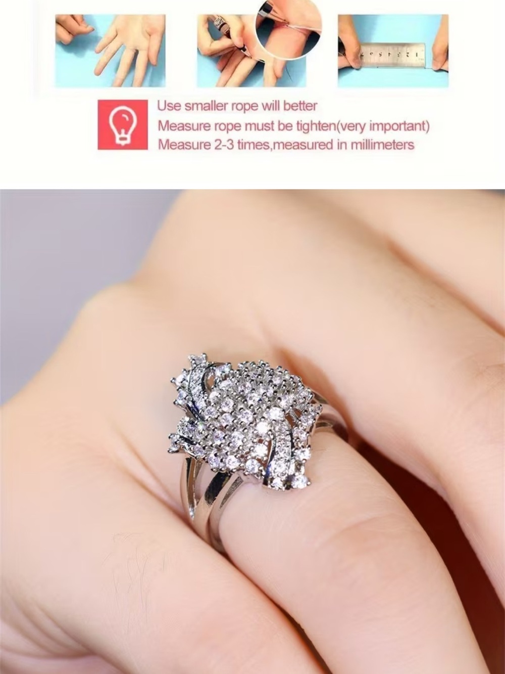 Swarovski Silver Tone White Crystal Cluster Ring